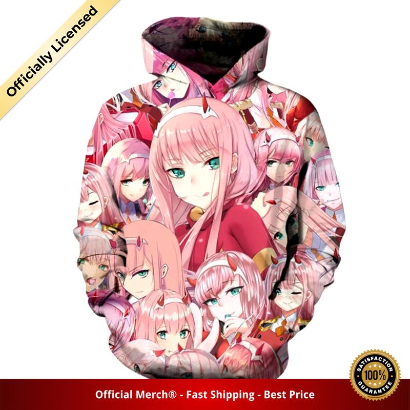 Darling In The Franxx Zero Two (002) Pink Girls Face Hoodie