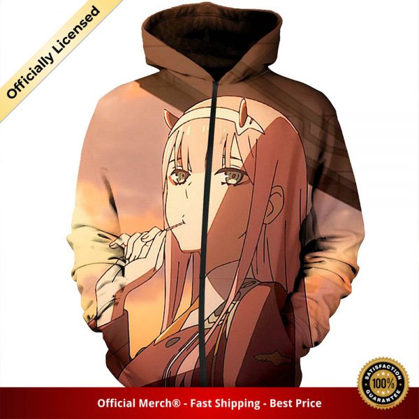 Darling in the Franxx Zip Hoodie 3D Printed Zero Two and Sunset